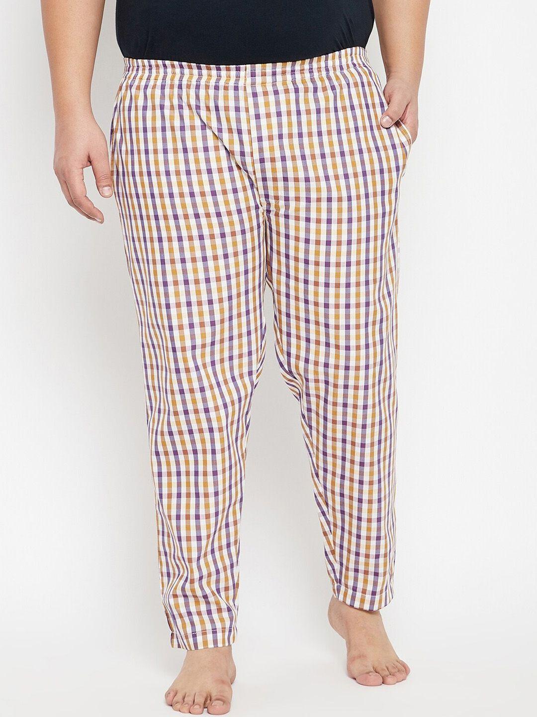 bigbanana nickel men plus size orange & white checked cotton lounge pant