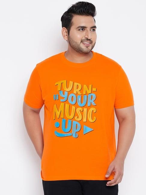 bigbanana orange cotton regular fit printed t-shirt