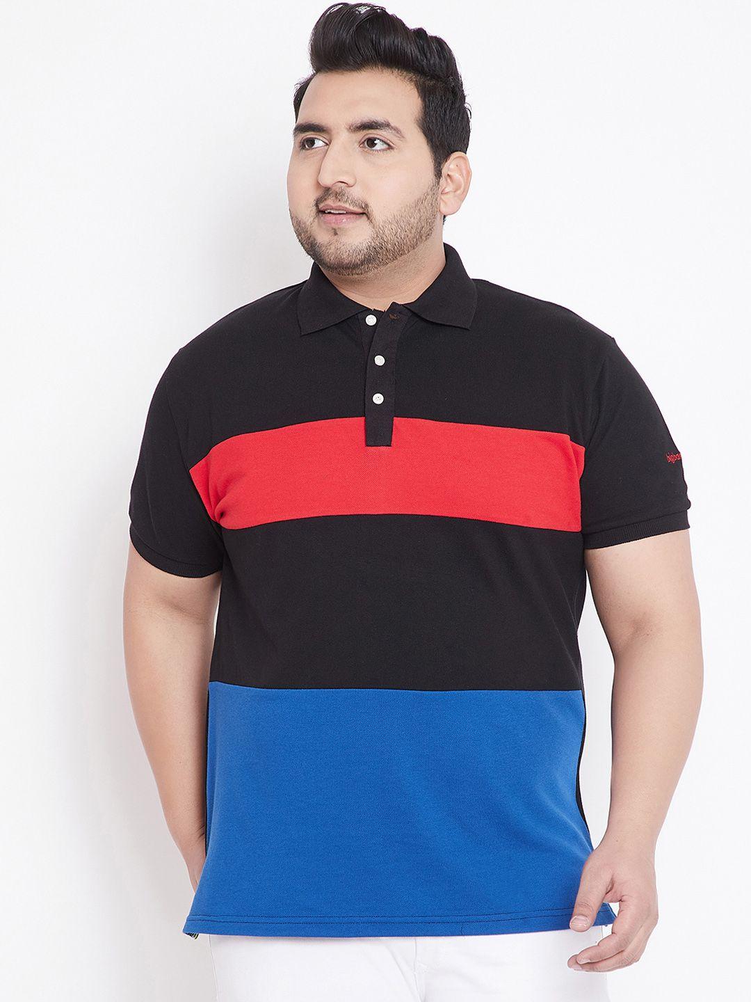 bigbanana plus size men black  blue colourblocked polo collar t-shirt