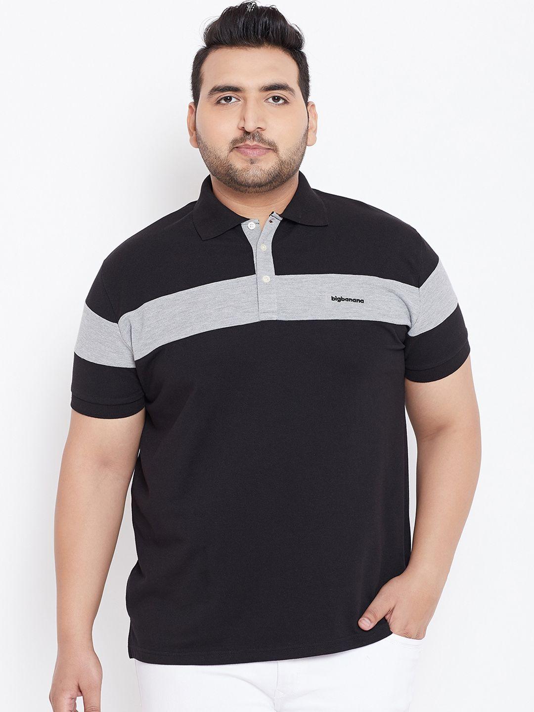 bigbanana plus size men black  grey solid polo collar t-shirt