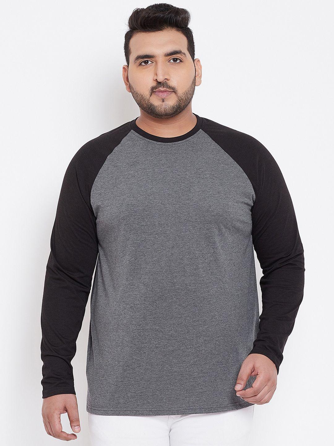 bigbanana plus size men grey  black solid round neck pure cotton t-shirt