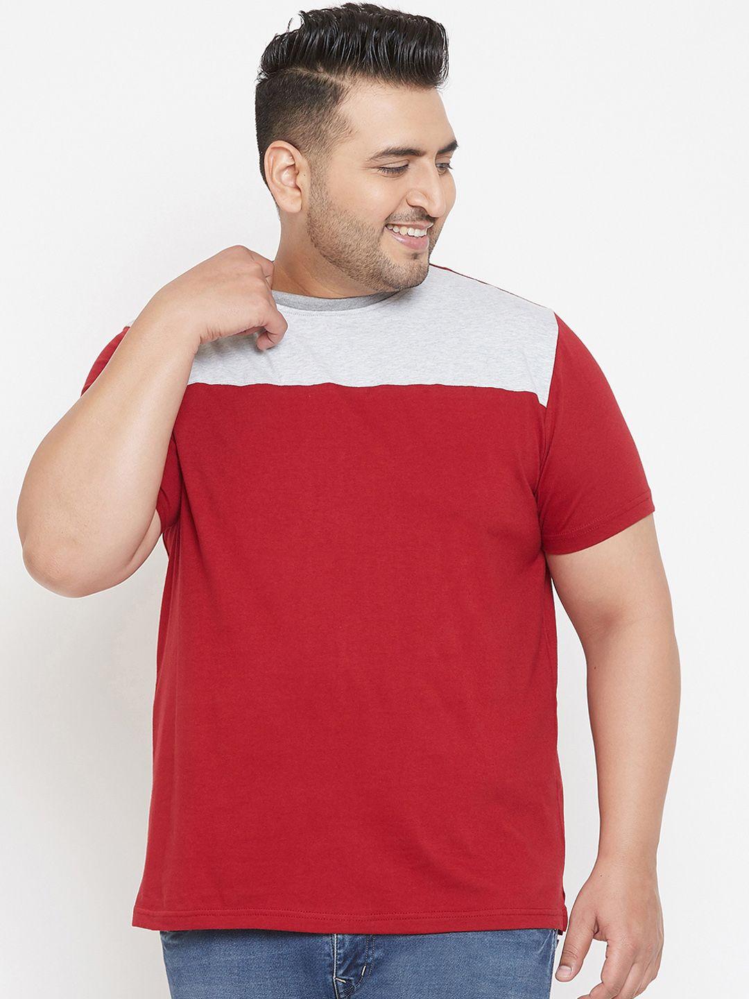 bigbanana plus size men maroon colourblocked round neck t-shirt