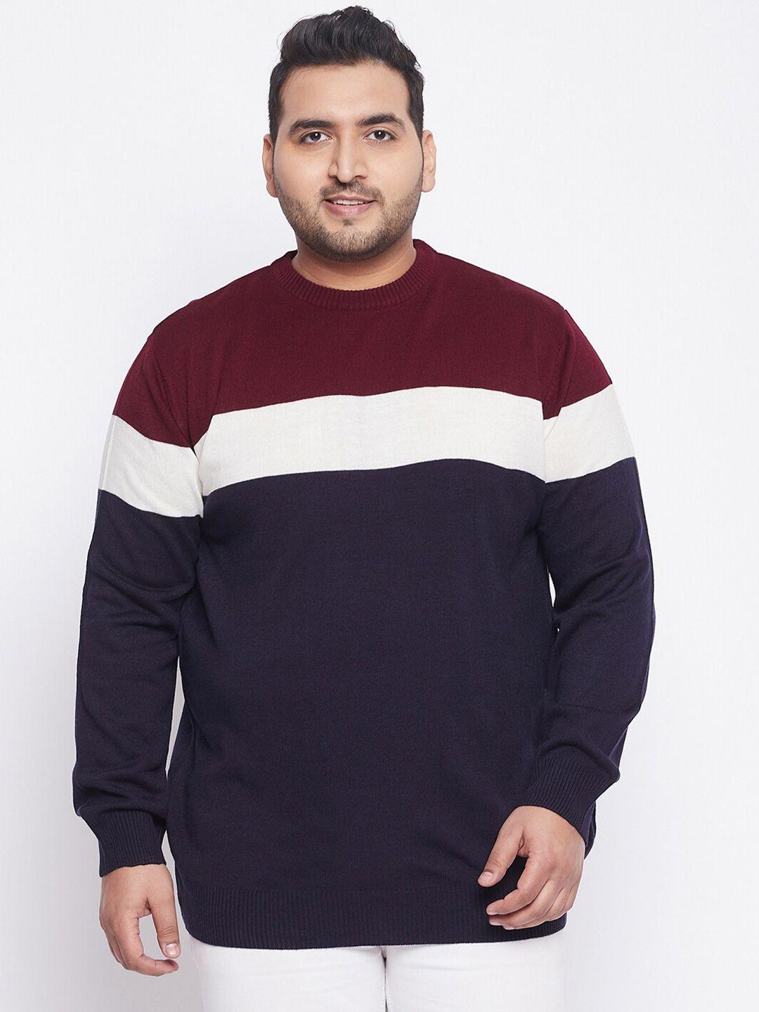 bigbanana plus size men navy blue & white colourblocked pullover