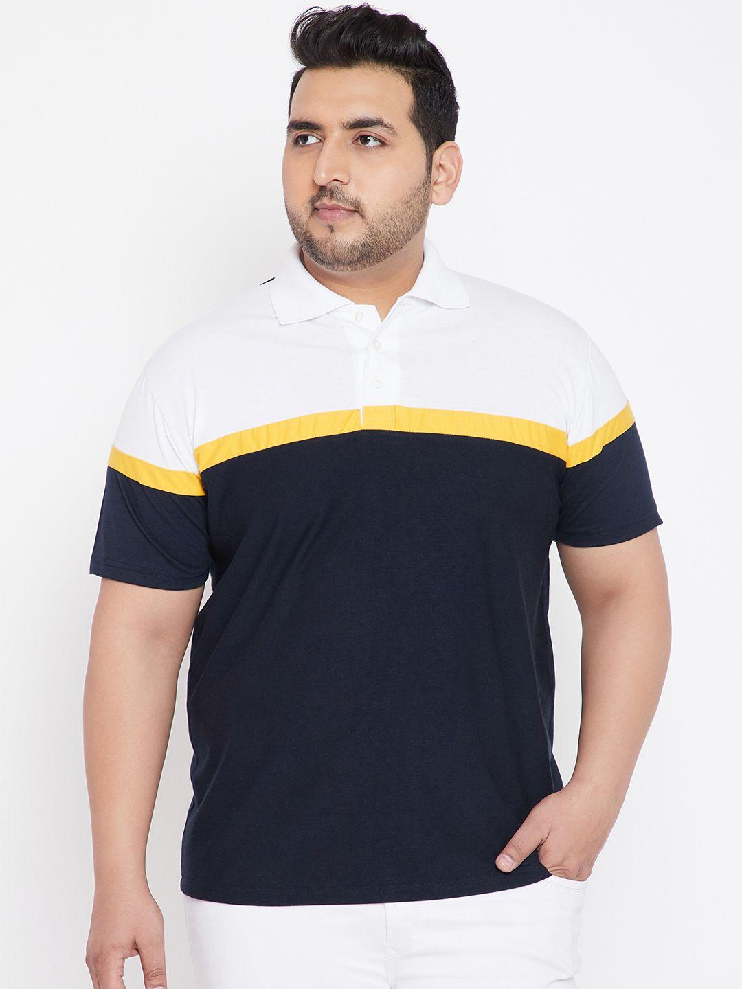 bigbanana plus size men navy blue colourblocked polo collar t-shirt