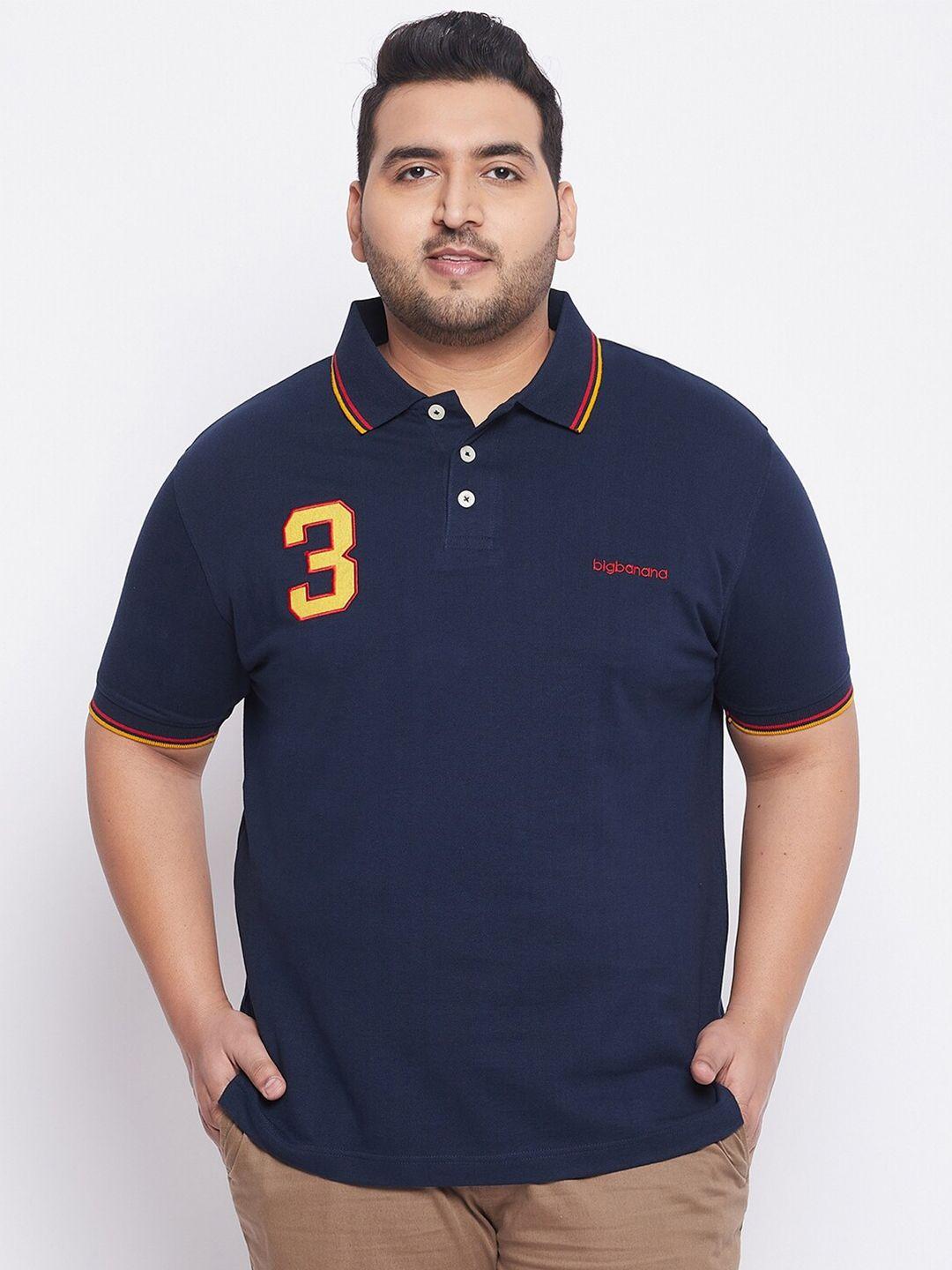 bigbanana plus size men navy blue polo collar bio finish cotton t-shirt