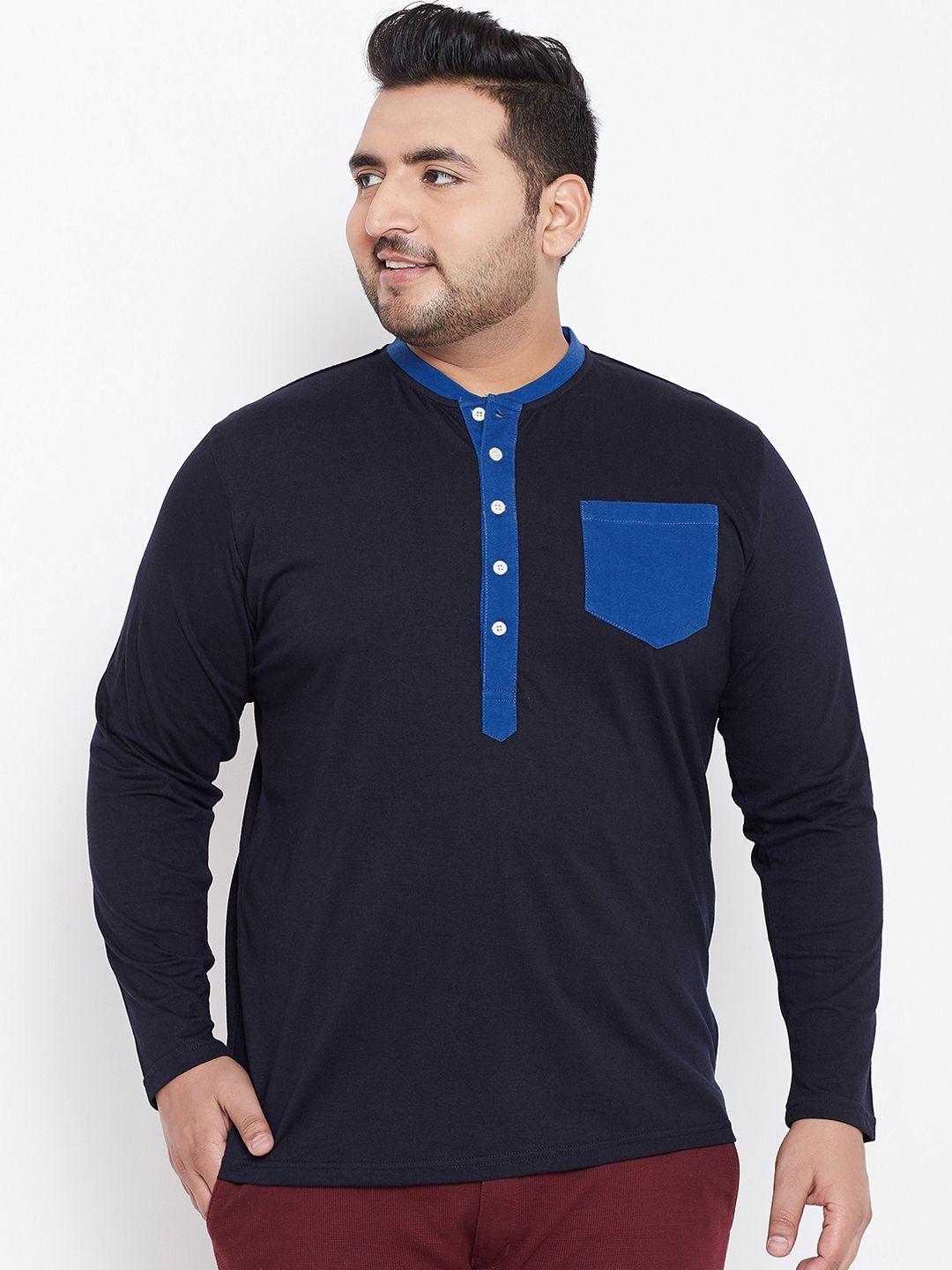 bigbanana plus size men navy blue solid henley neck t-shirt