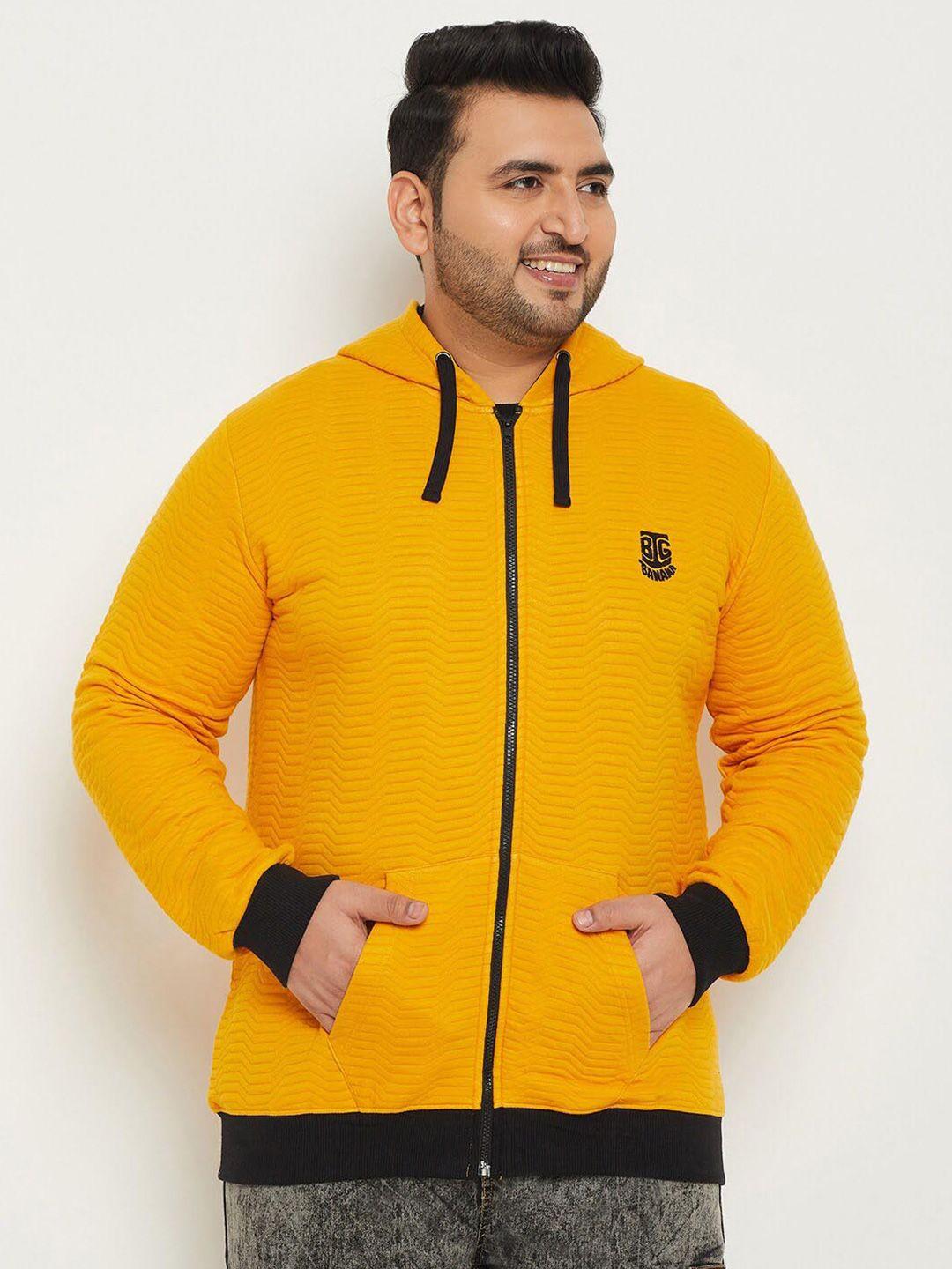 bigbanana plus size self design hooded antimicrobial cotton front-open sweatshirt