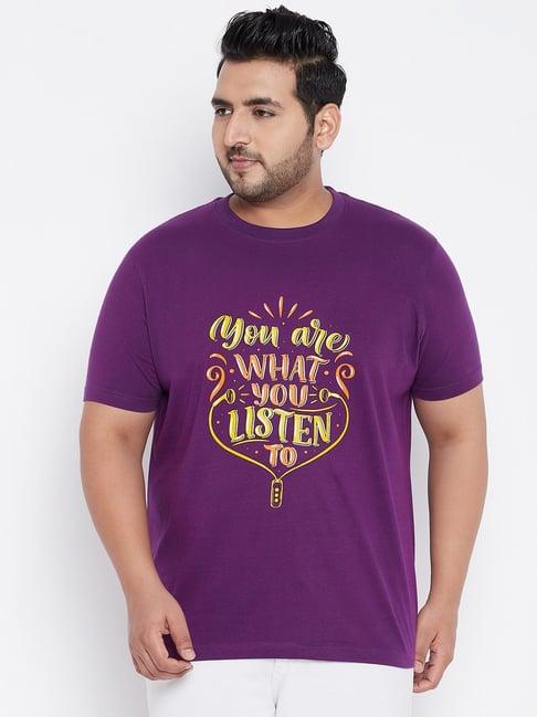 bigbanana purple cotton regular fit printed t-shirt