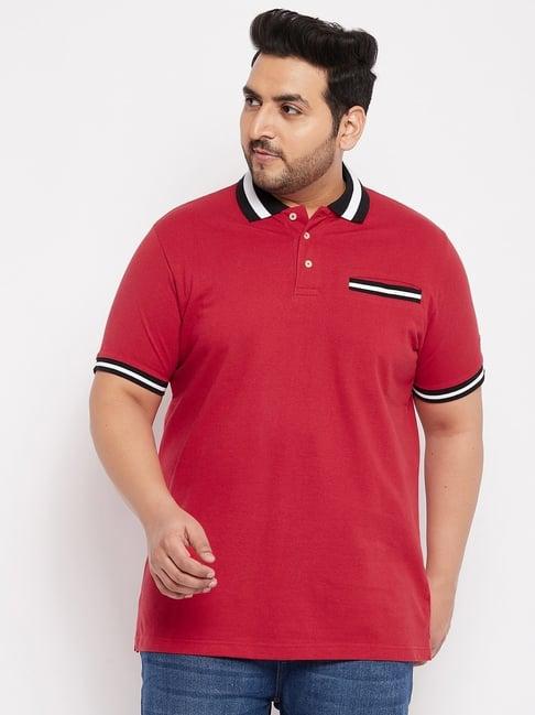 bigbanana red cotton regular fit plus size polo t-shirts