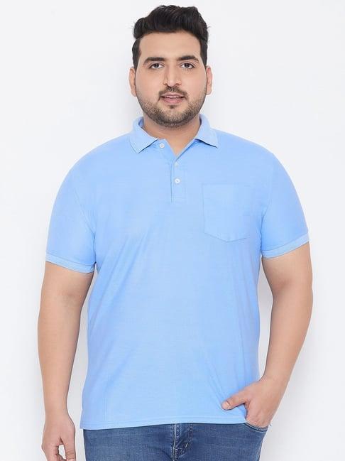 bigbanana sky blue cotton regular fit plus size polo t-shirts