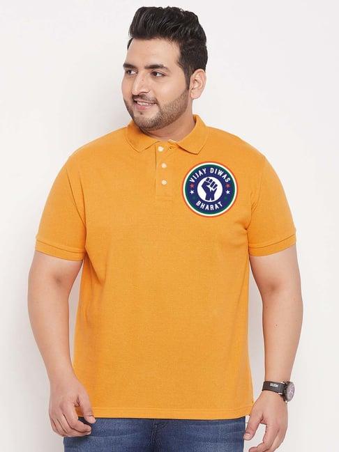 bigbanana yellow regular fit printed plus size polo t-shirt