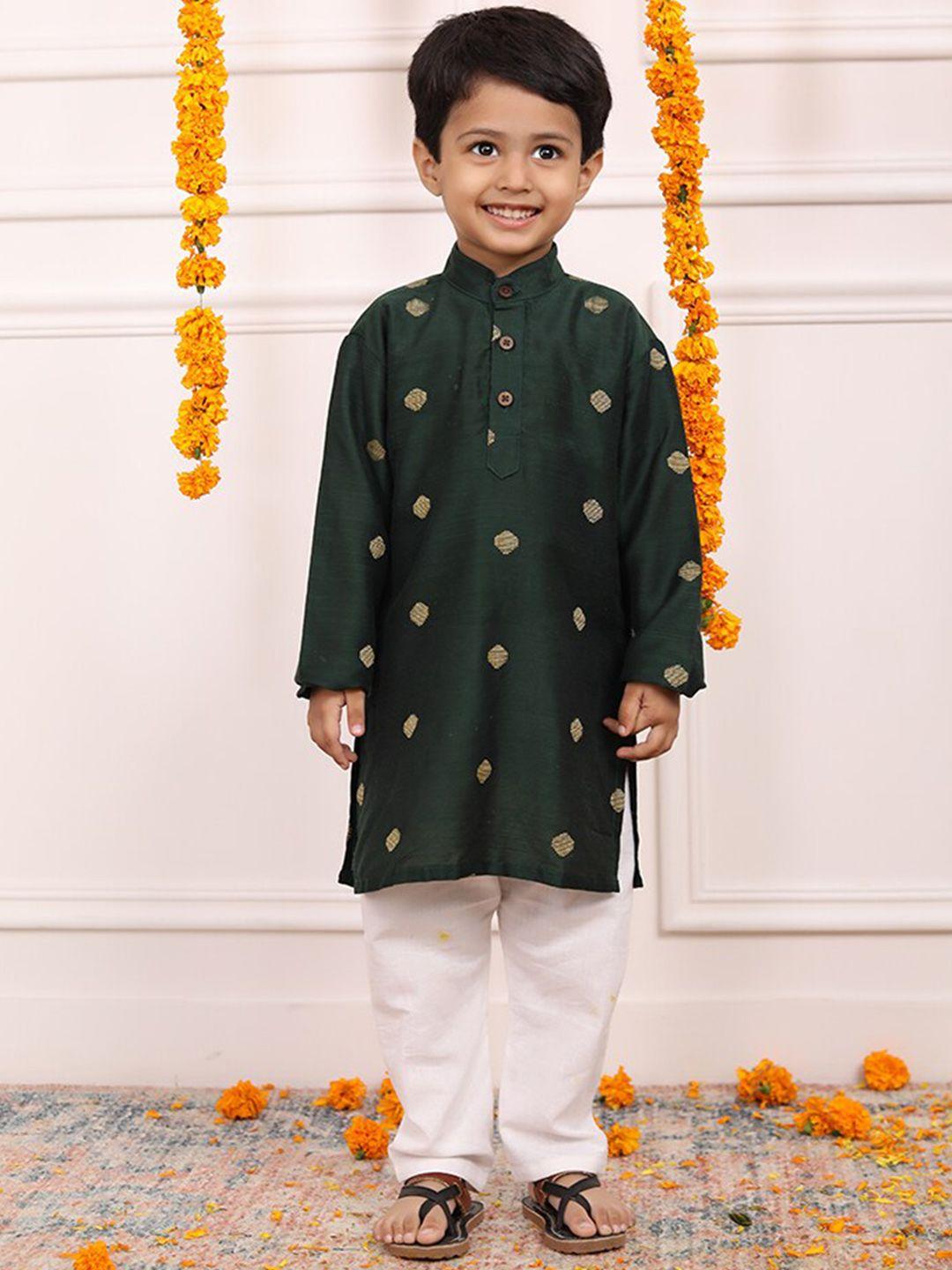 biglilpeople boys geometric woven design straight kurta with pyjamas