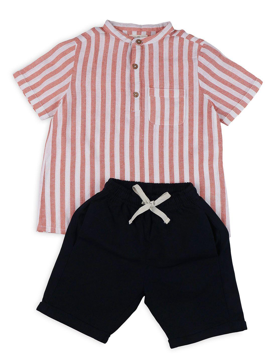 biglilpeople boys striped mandarin collar cotton linen shirt with shorts