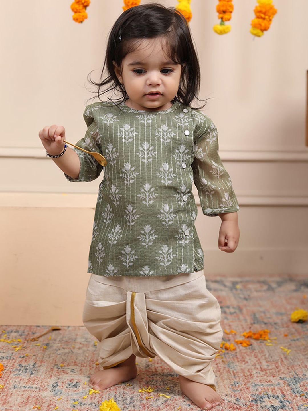 biglilpeople infant boys floral printed thread work kurta with dhoti pants