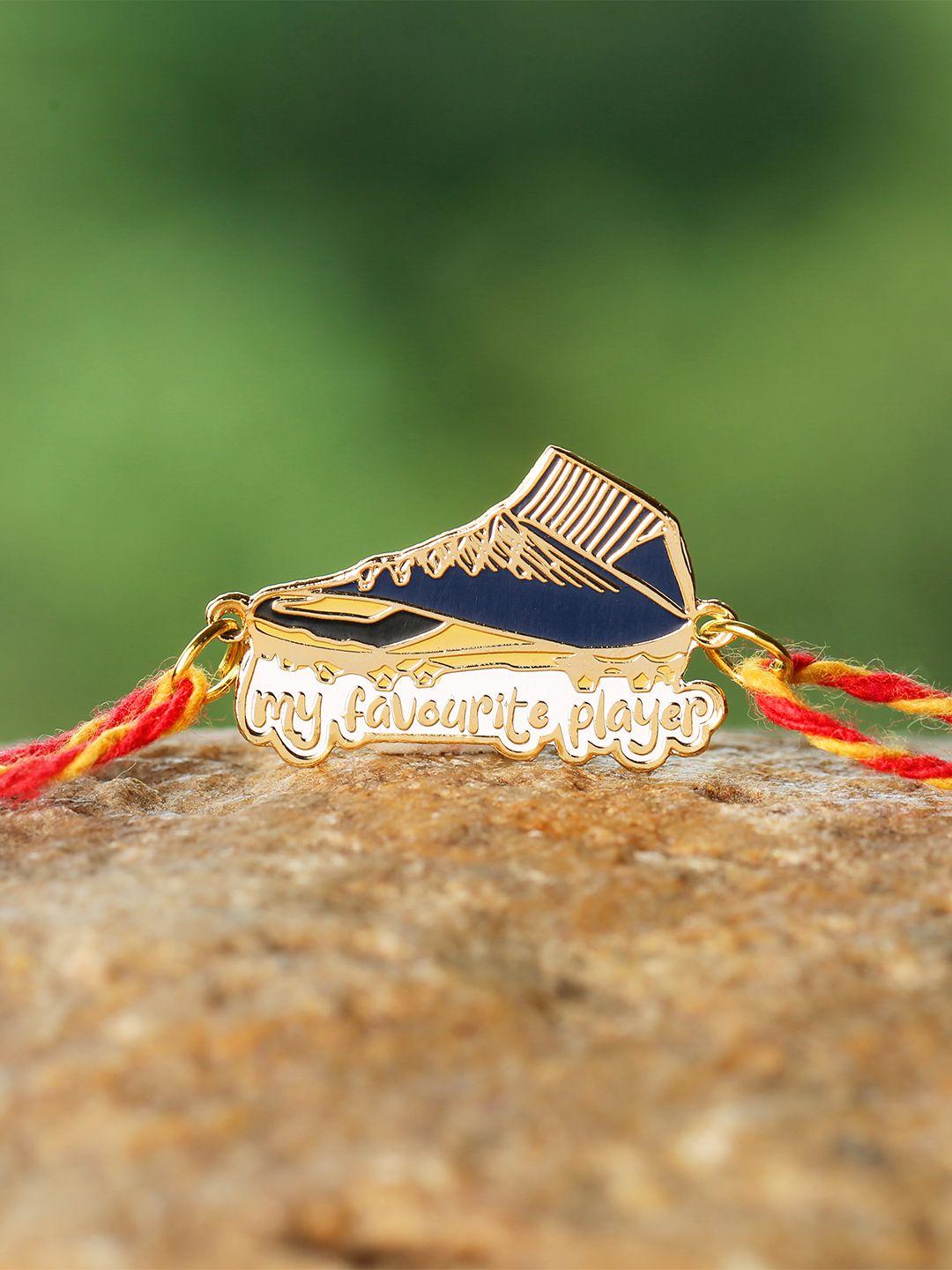 bigsmall navy blue & gold-toned brass-plated rakhi