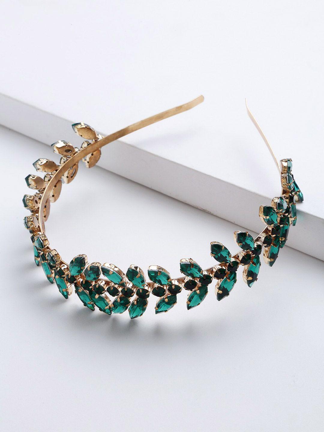 bijoux by priya chandna women green & gold-toned embellished hairband
