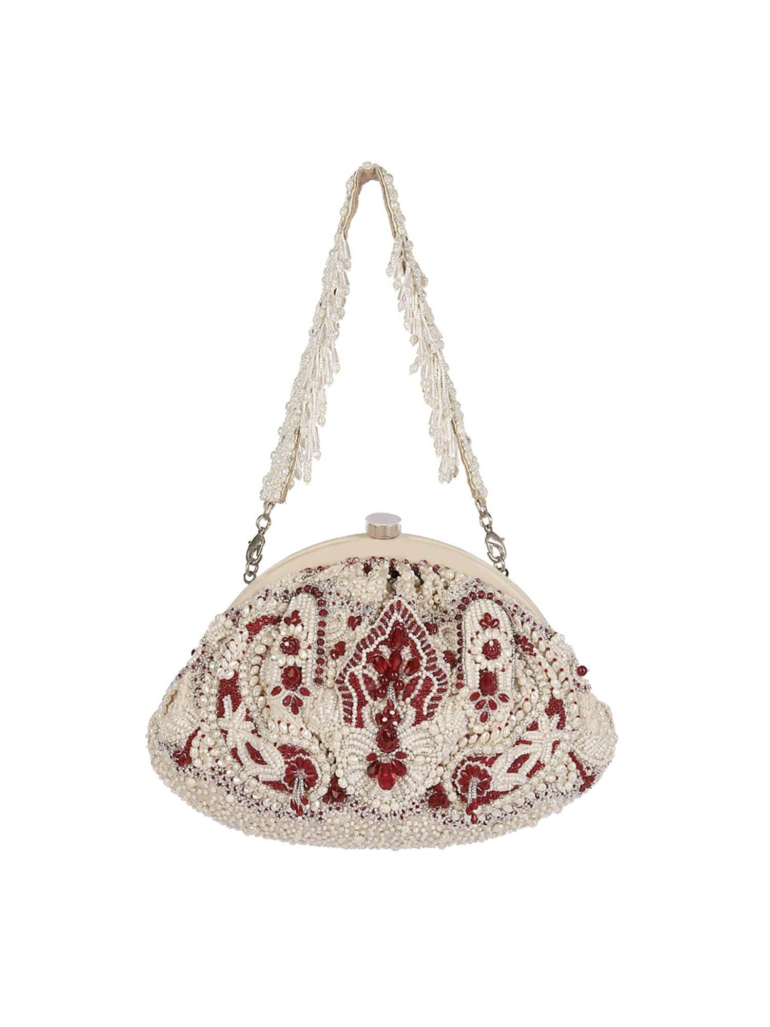 bijoux soft pouch pristine ivory ruby red with handle