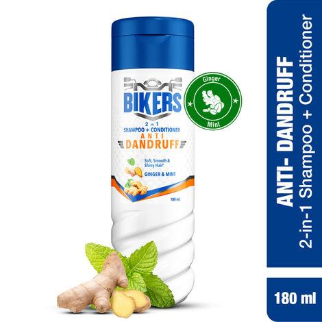biker's 2-in-1 anti dandruff shampoo + conditioner, ginger and mint for soft smooth shiny and conditioned hair, 180 ml