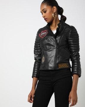 biker jacket with placement applique