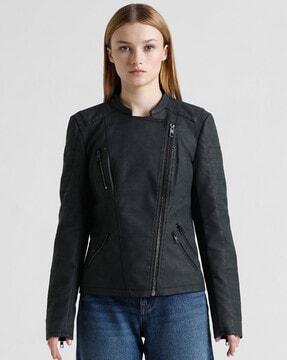 biker jacket with zip-front