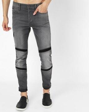 biker lightly washed panelled slim fit jeans