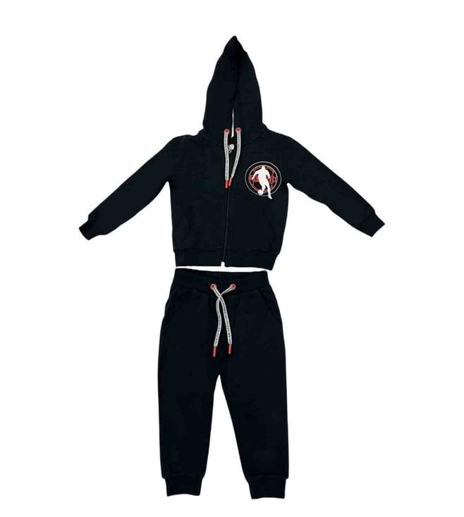 bikkembergs kids black fitted fit hoodie & joggers set