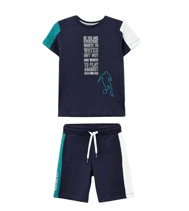 bikkembergs kids blue logo comfort fit t shirt & shorts set
