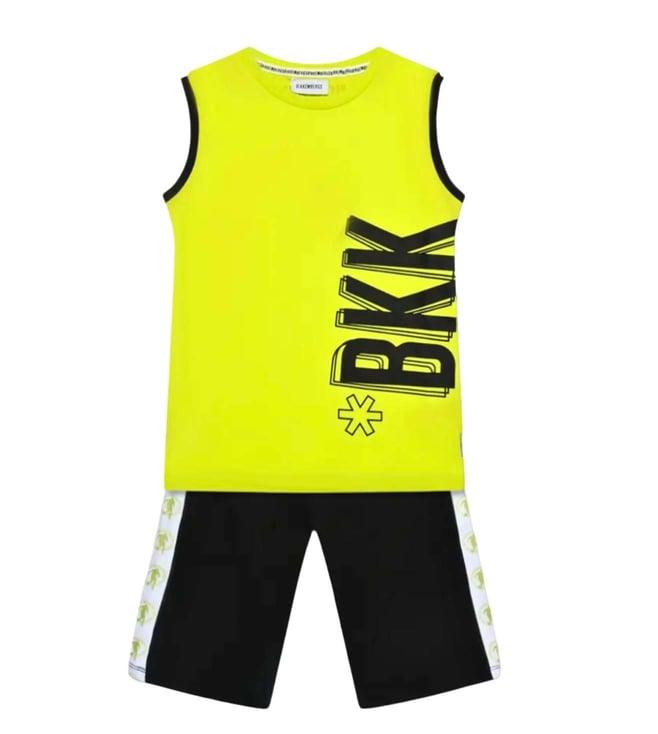 bikkembergs kids green & black logo comfort fit t-shirt & shorts set