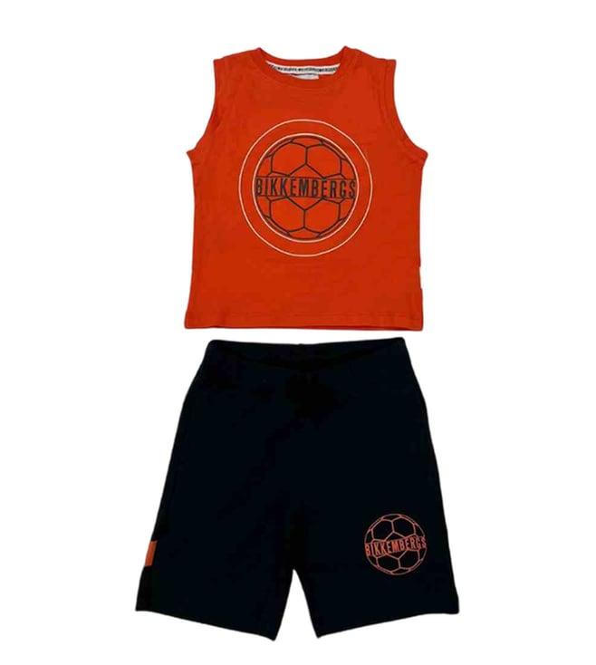 bikkembergs kids multi logo straight fit t-shirt & shorts set