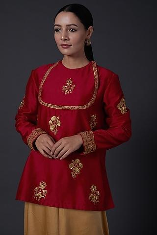bindi-red-zari-embroidered-tunic