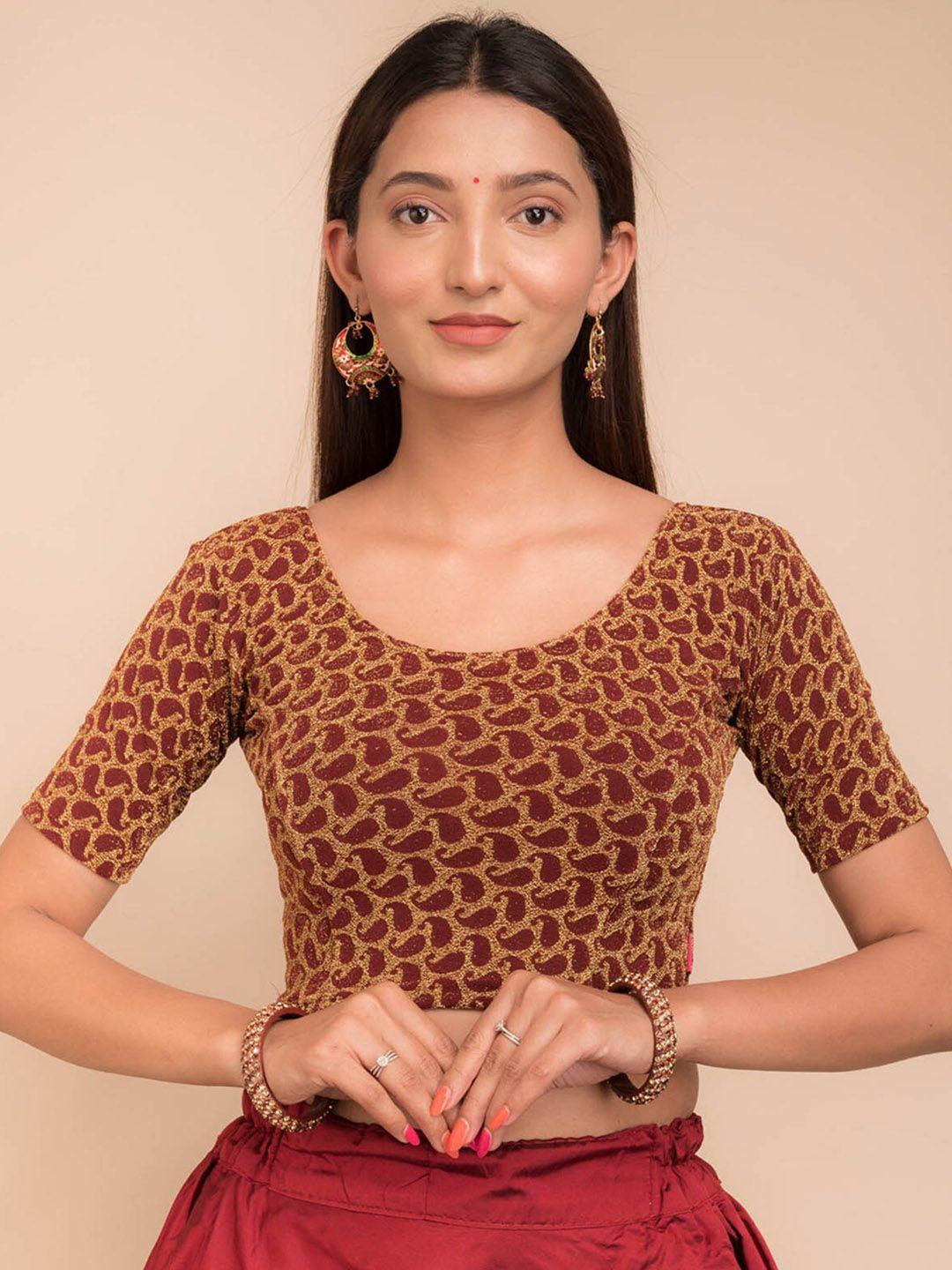 bindigasm's advi  embellished zari keri stretchable  saree blouse