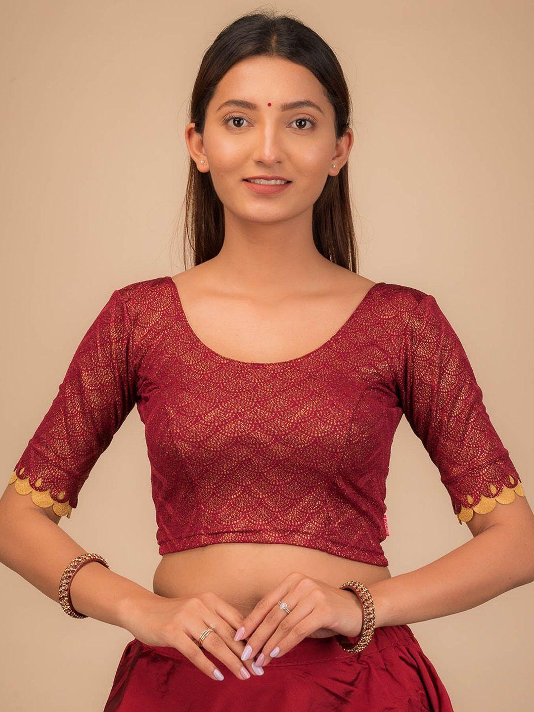bindigasm's advi embellished jacquard foil fancy scallop sleeve stretchable saree blouse