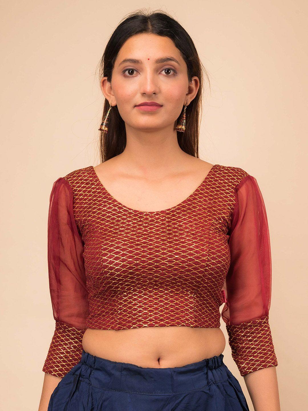 bindigasm's advi embellished organza sleeves stretchable saree blouse