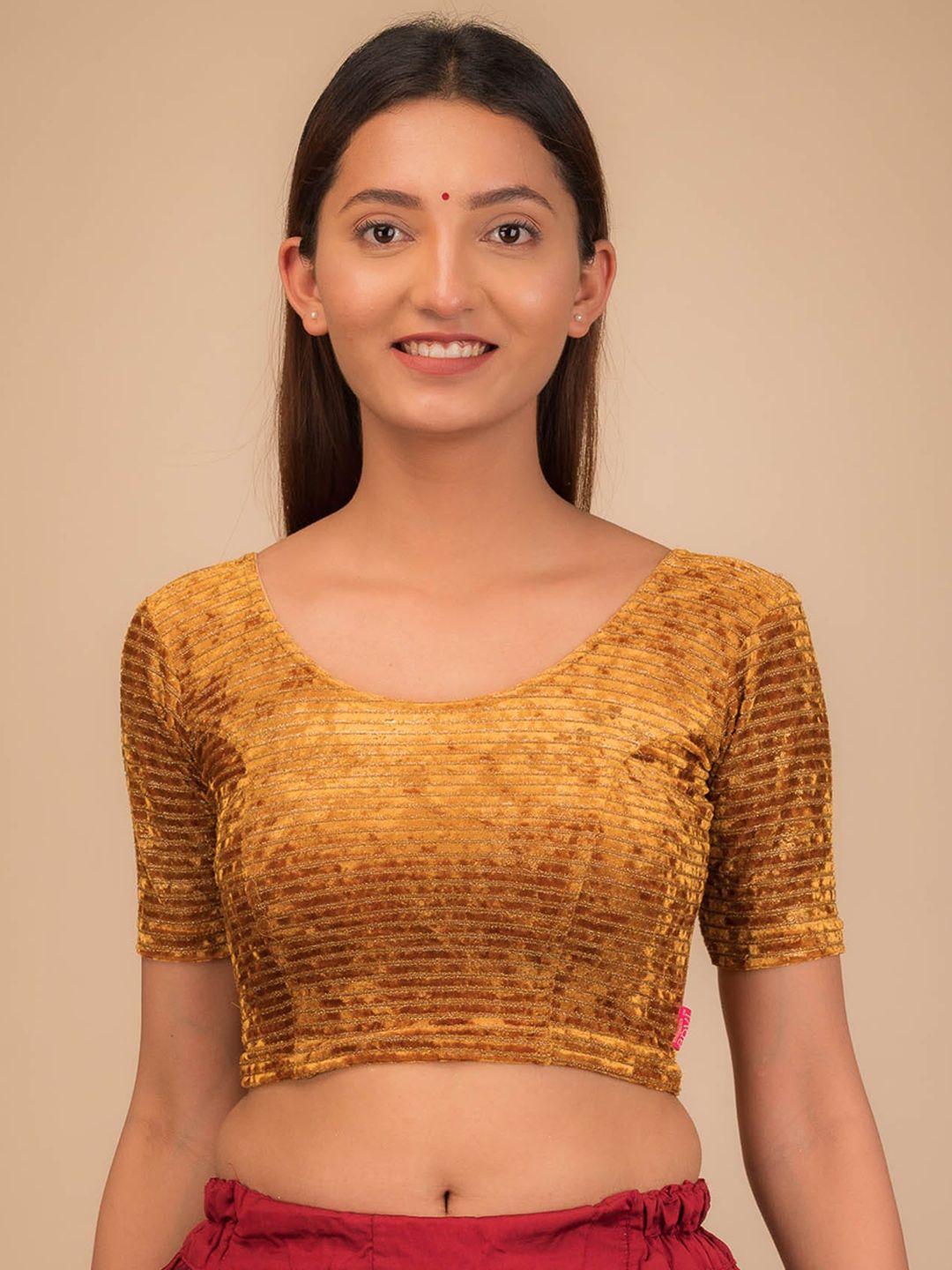 bindigasm's advi embellished velvet readymade saree blouse