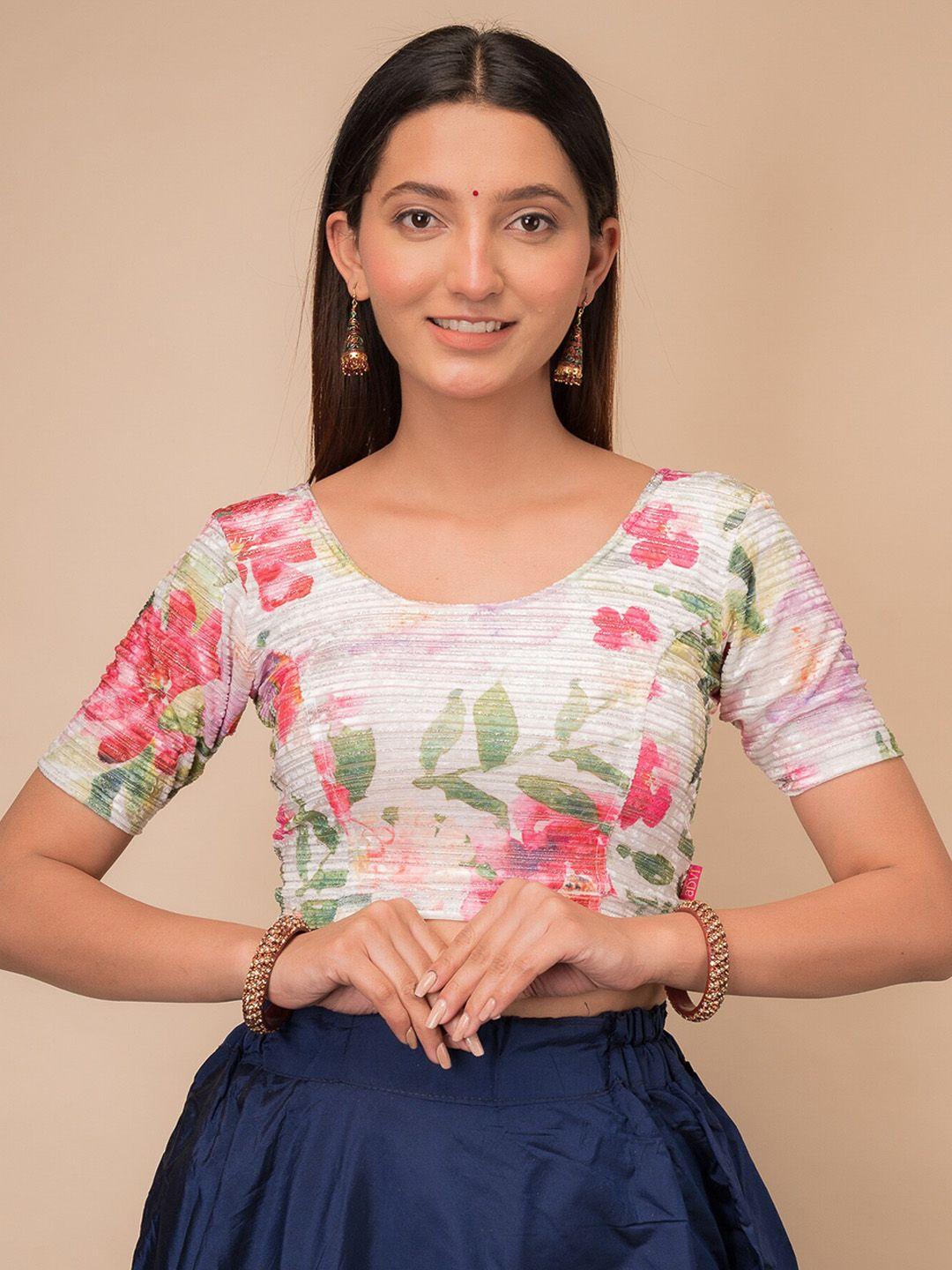 bindigasm's advi floral print velvet stretchable slip on blouse