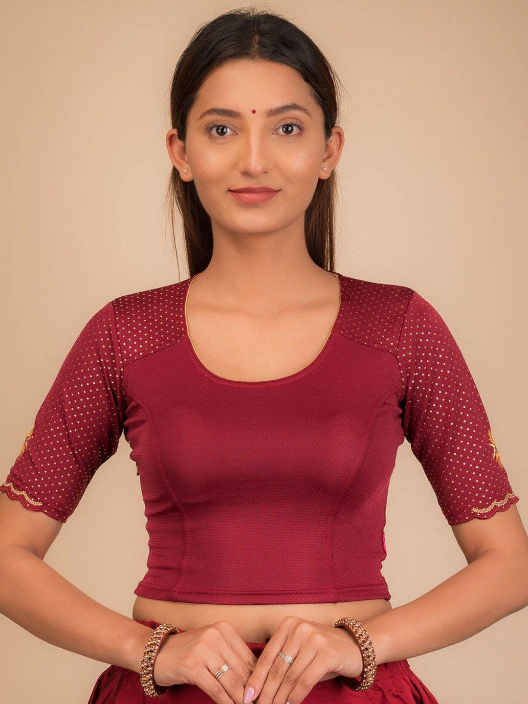bindigasm's advi woven design thread work jacquard stretchable saree blouse