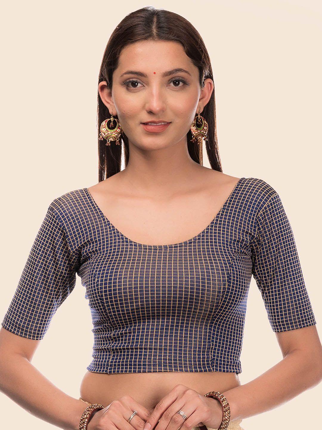 bindigasm's advi checked stretchable slip on saree blouse