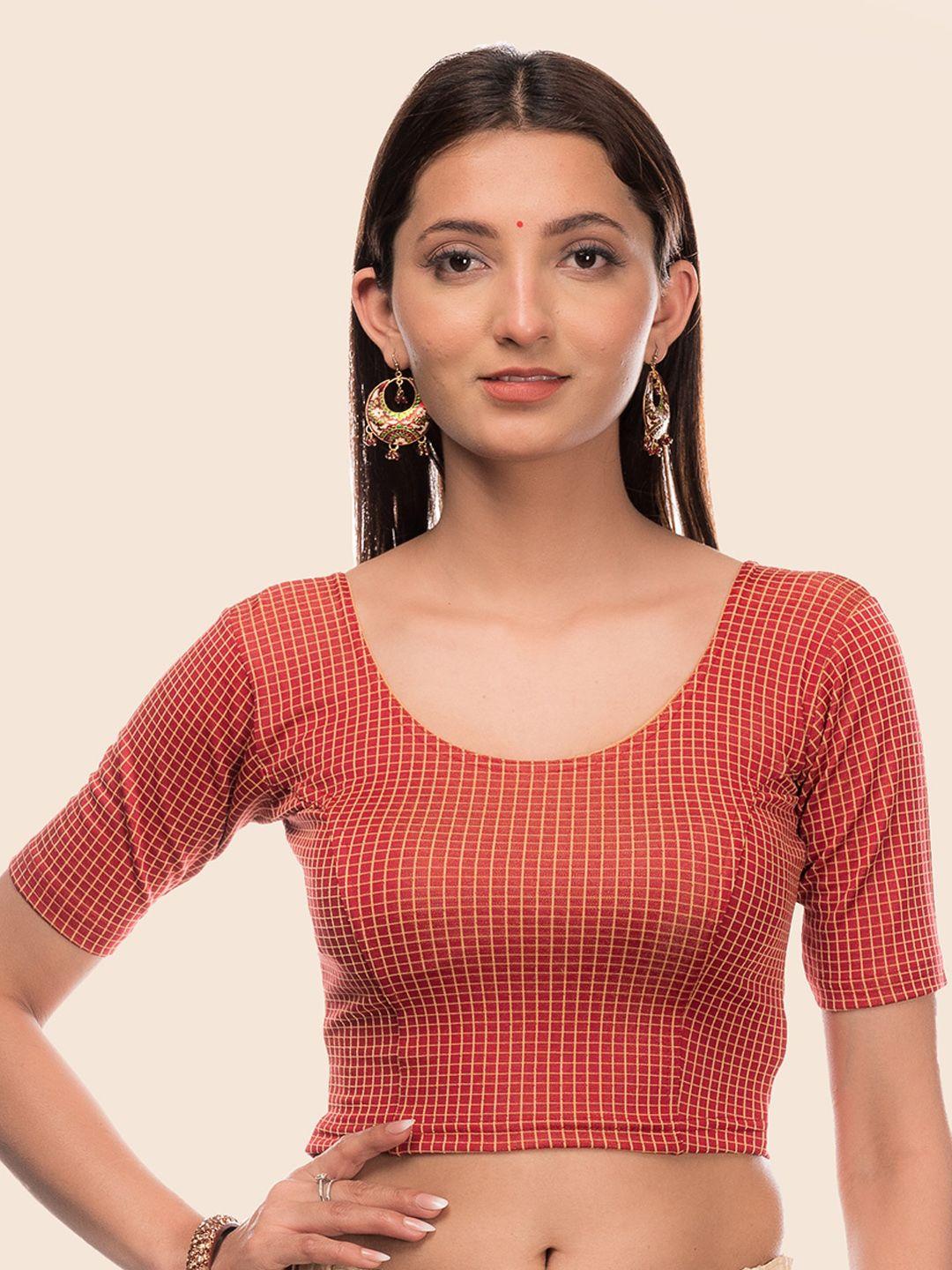 bindigasm's advi checked stretchable slip on saree blouse