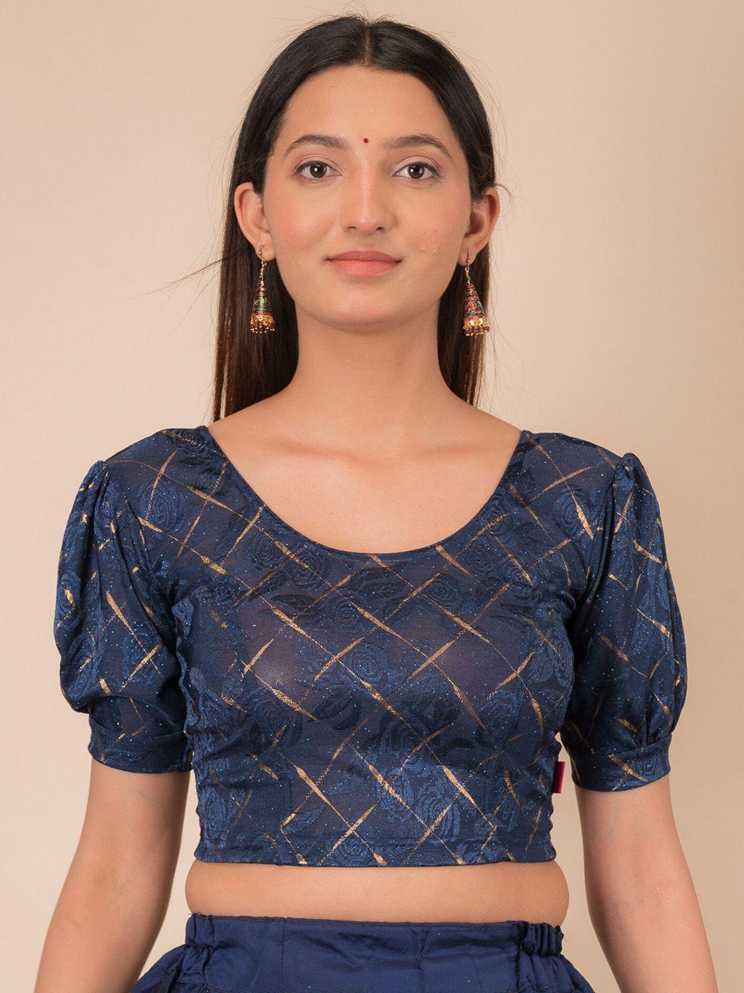 bindigasm's advi embellished puff sleeves stretchable jacquard saree blouse