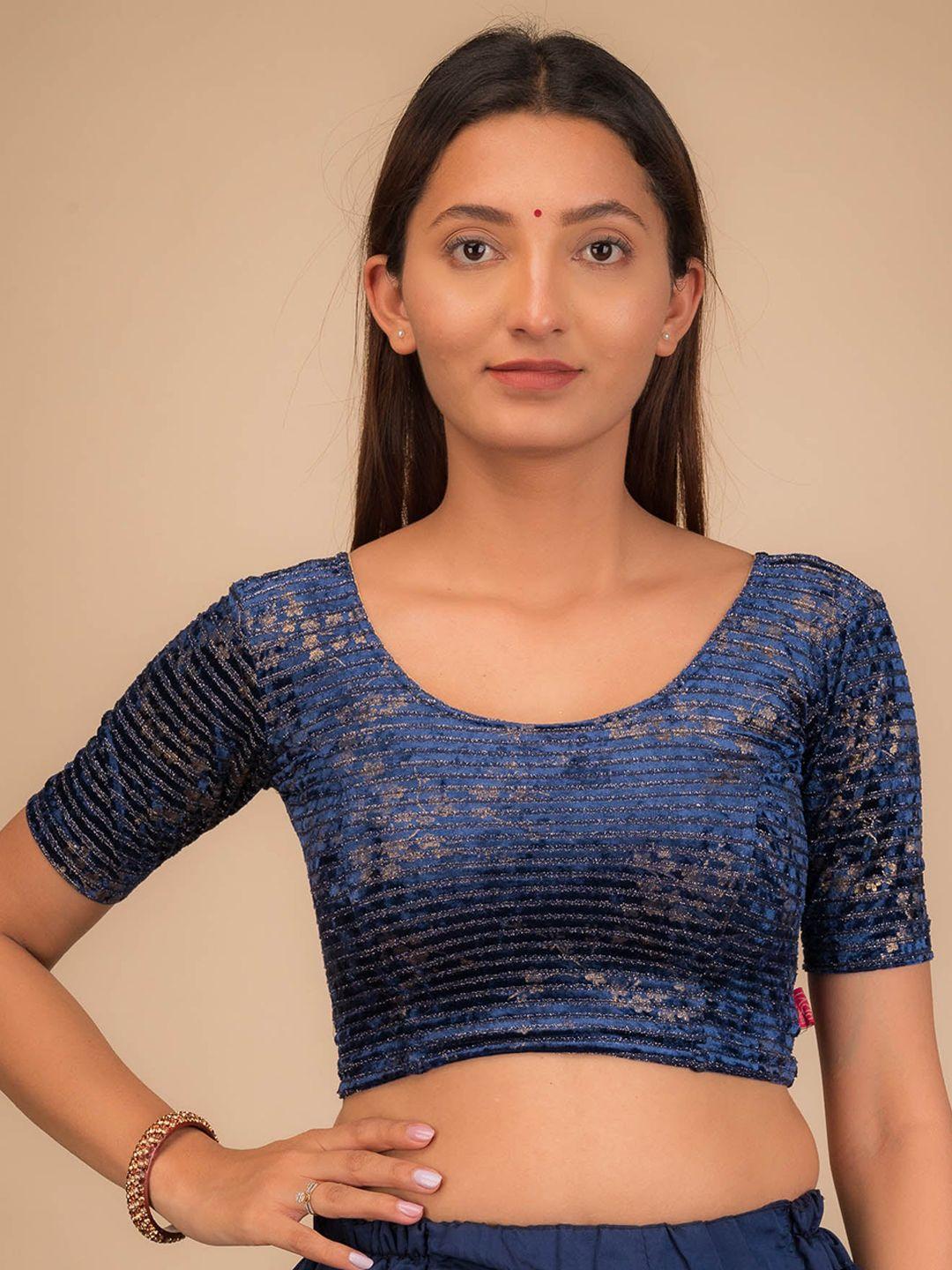 bindigasm's advi embellished velvet readymade saree blouse