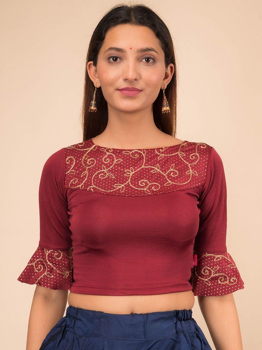 bindigasm's advi embroidered stretchable slip on saree blouse