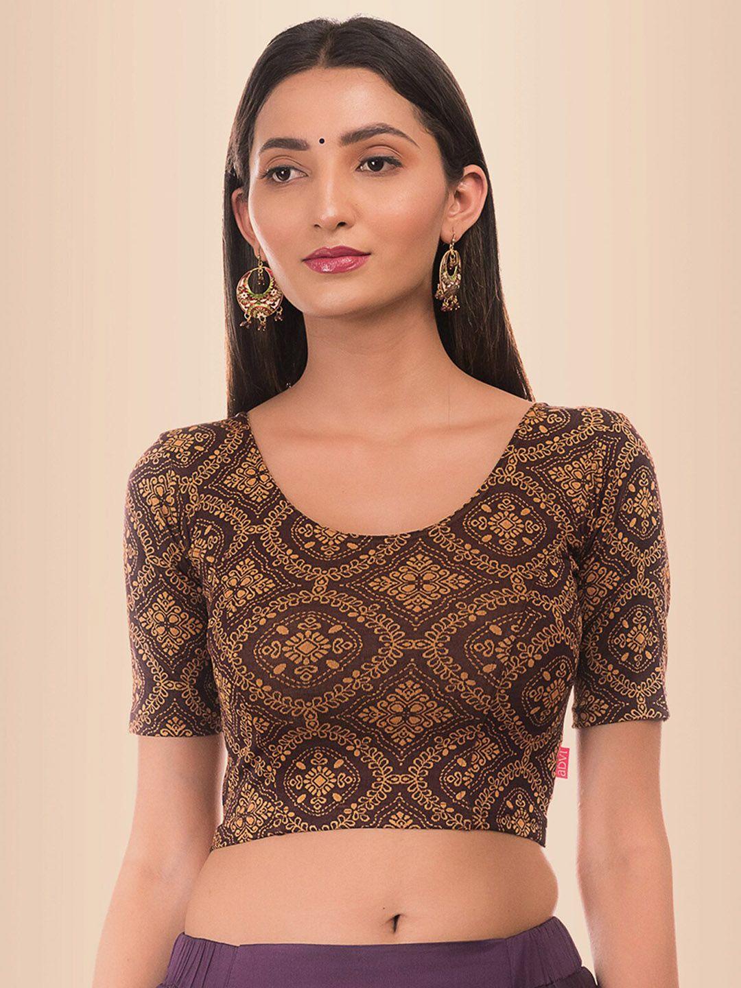 bindigasm's advi ethnic motifs printed jacquard stretchable saree blouse
