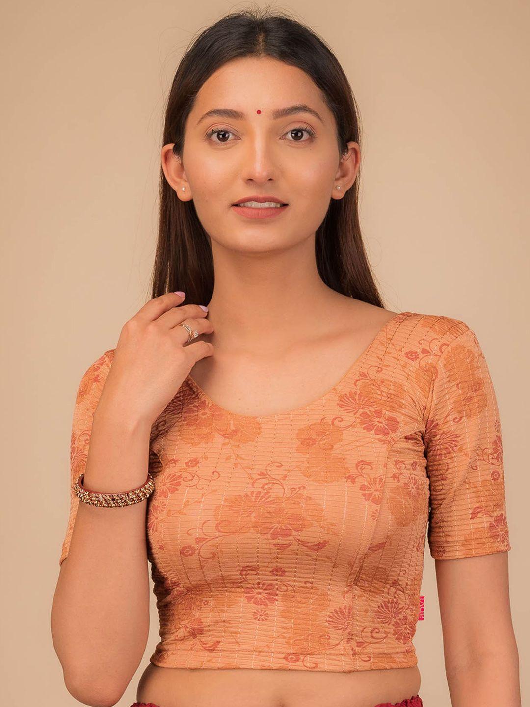 bindigasm's advi floral printed jacquard stretchable saree blouse