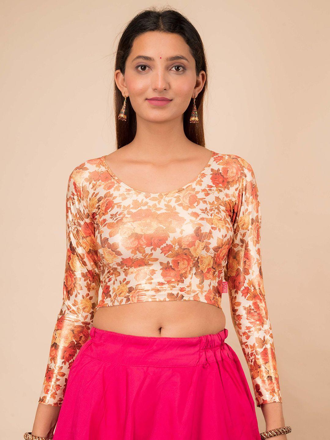 bindigasm's advi floral printed shimmer stretchable saree blouse