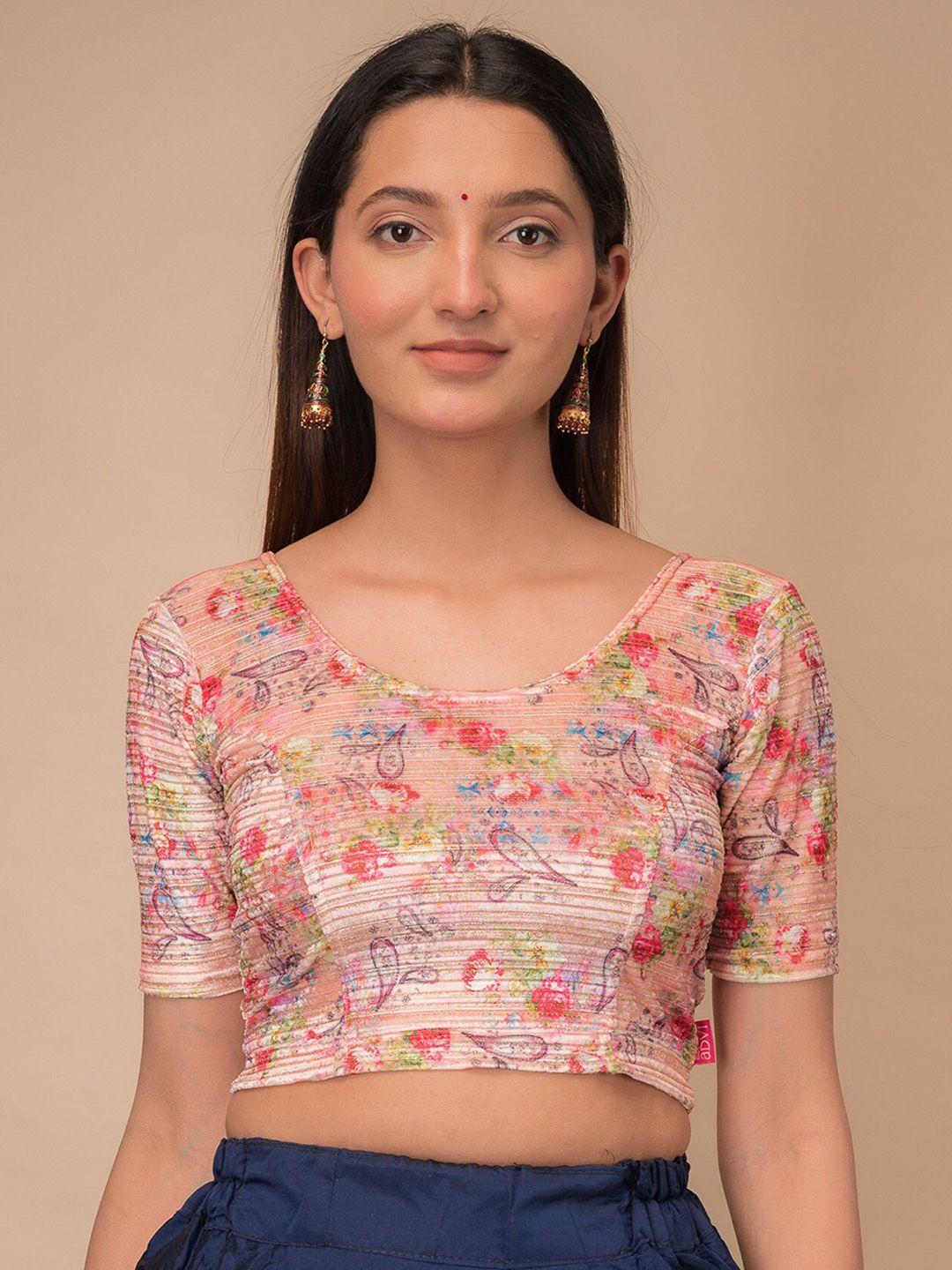 bindigasm's advi floral printed stretchable velvet saree blouse