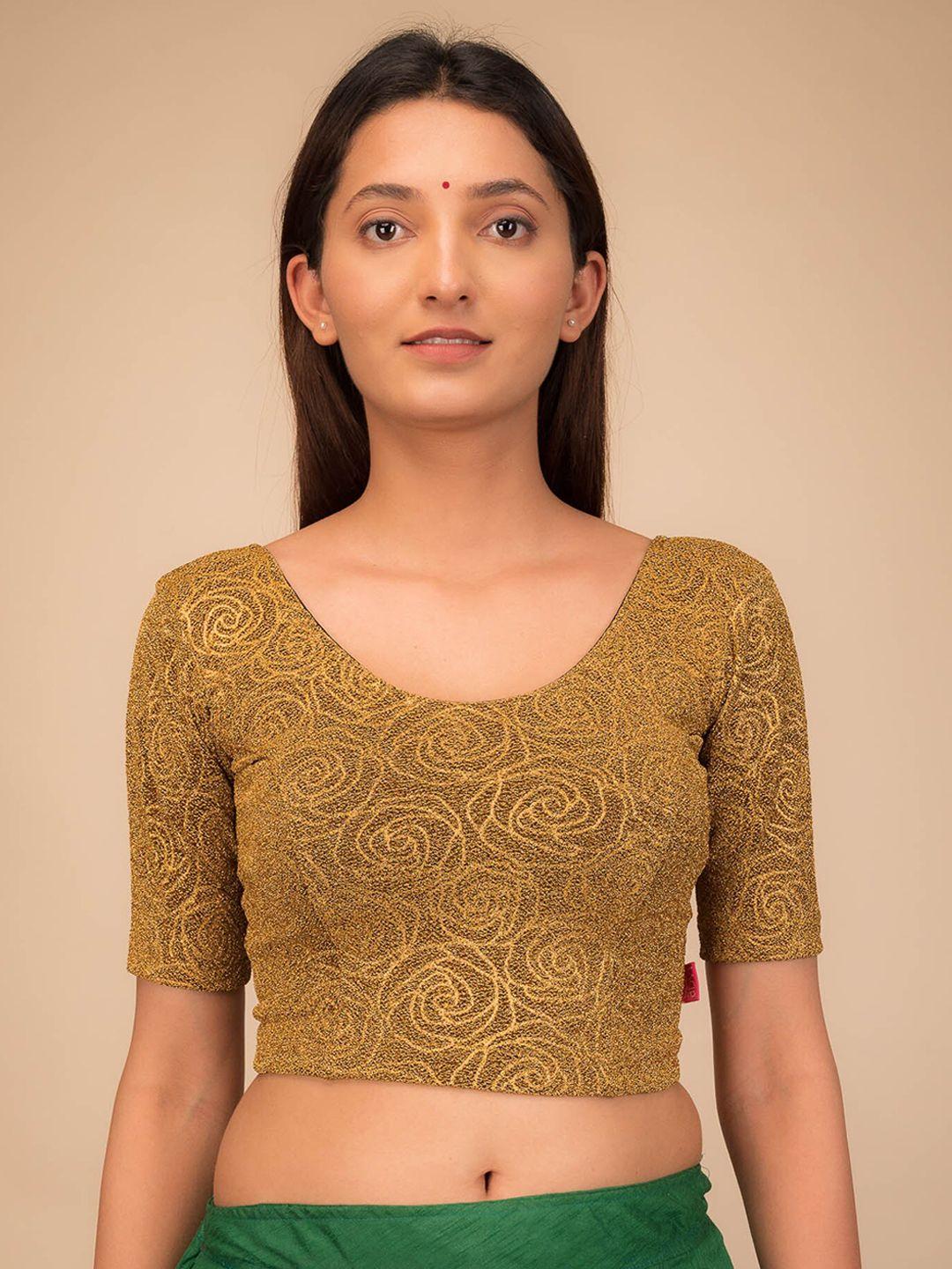 bindigasm's advi floral woven design stretchable saree blouse