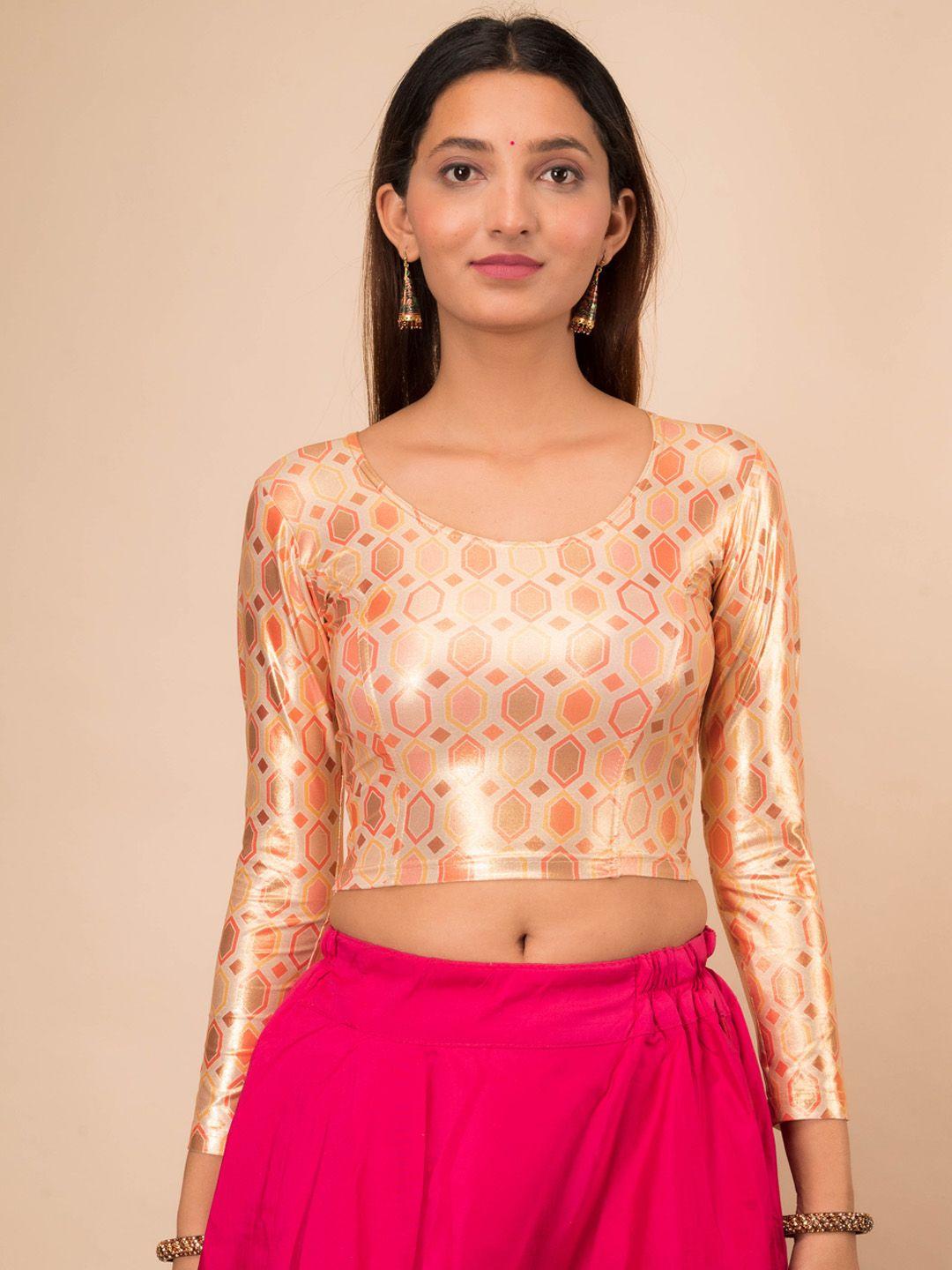 bindigasm's advi geometric printed shimmer stretchable saree blouse