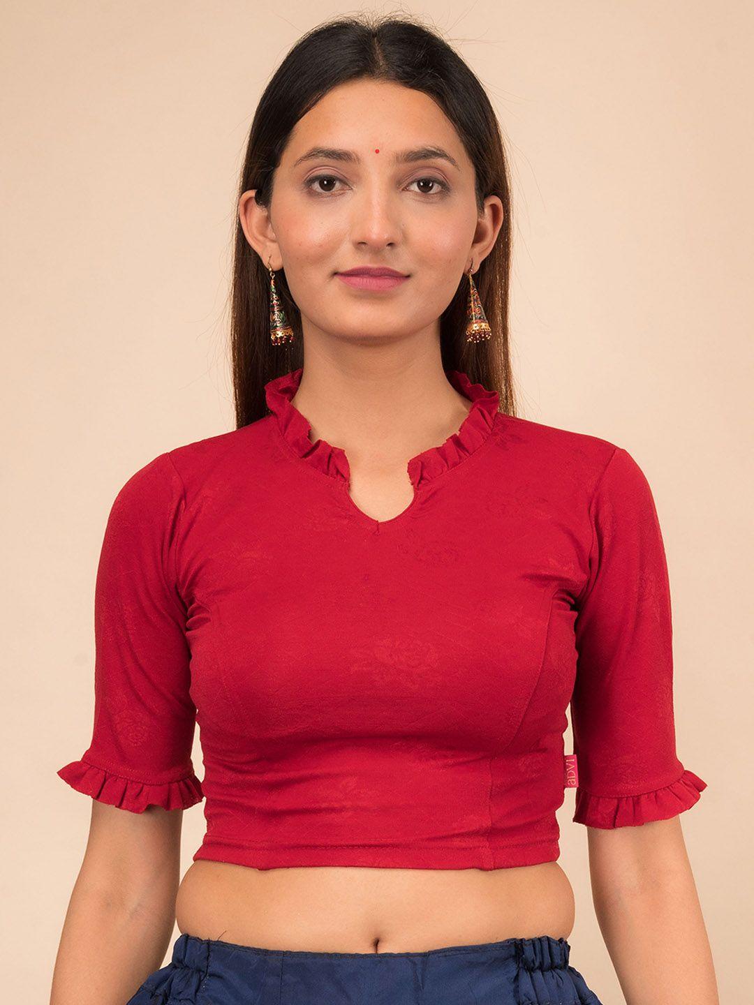 bindigasm's advi mandarin collar neck with ruffle stretchable jacquard saree blouse