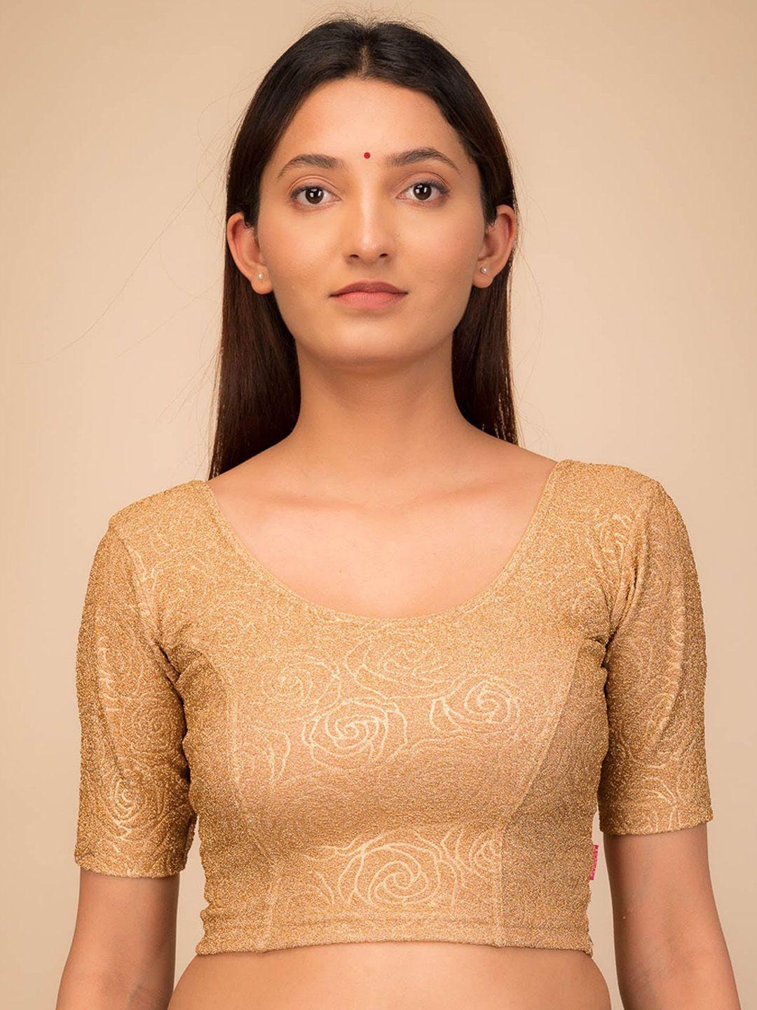 bindigasm's advi metallic zari rose embossed woven-design stretchable saree blouse
