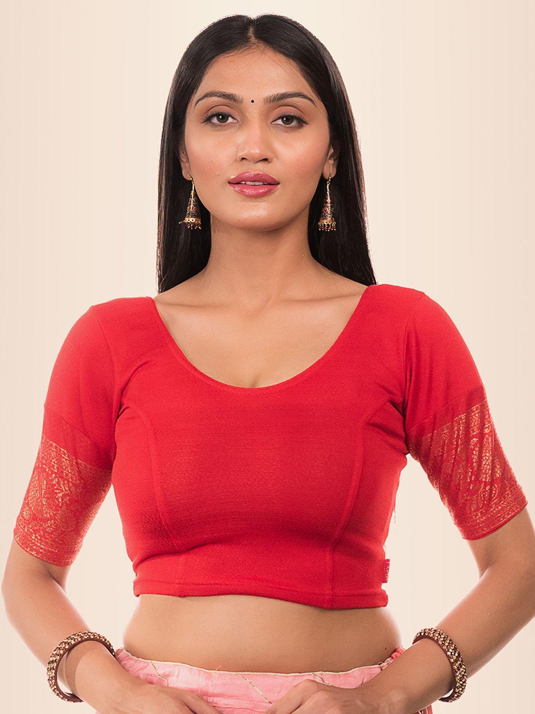 bindigasm's advi printed jacquard stretchable saree blouse